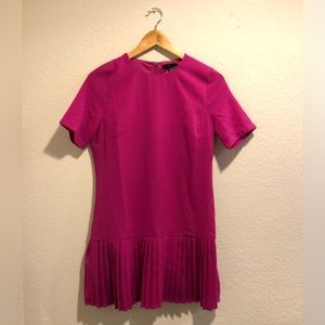 Pleated Hem Short Sleeve Magenta Mini Dress Sz Sm